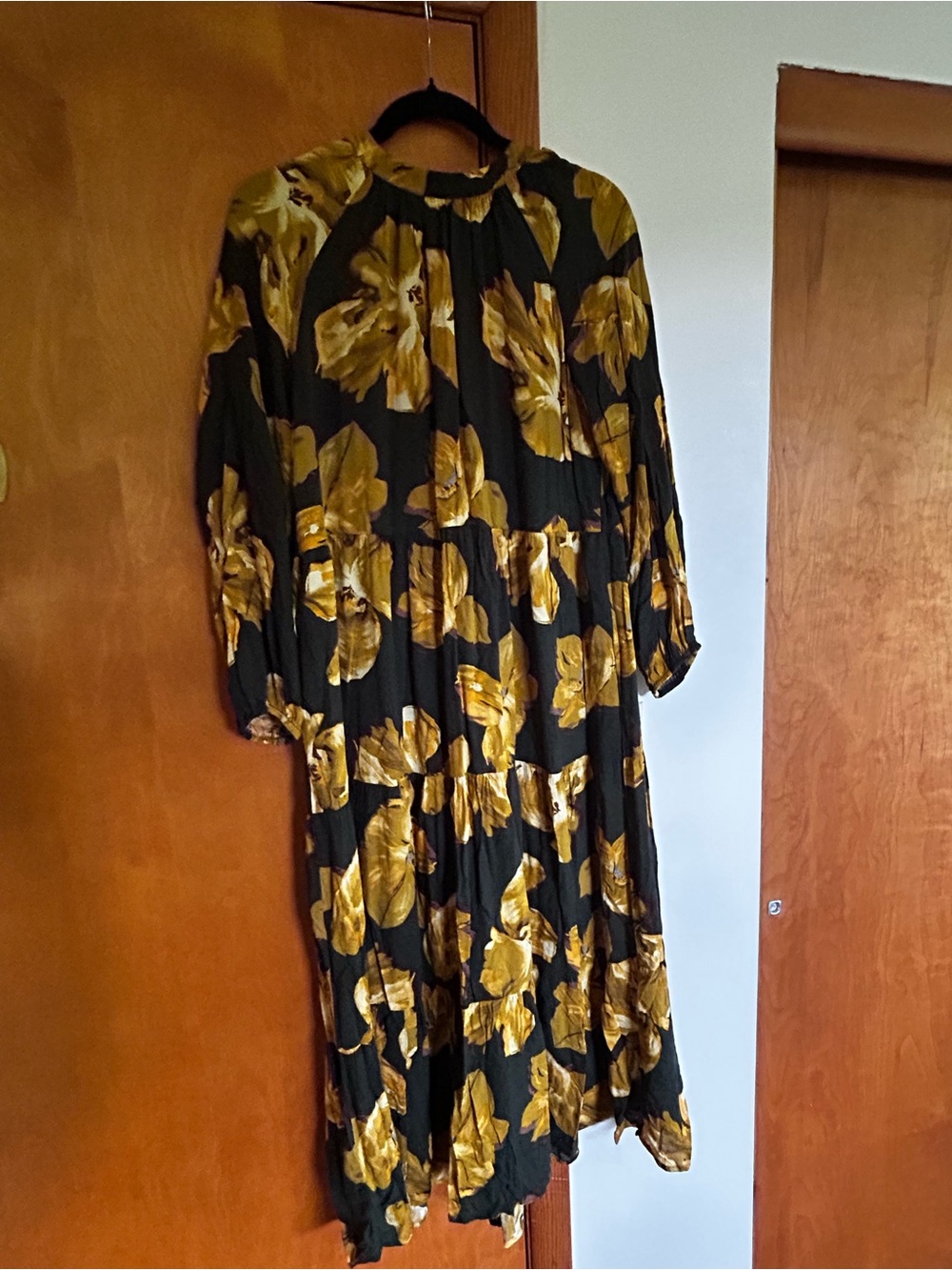 a new day Black and Gold Floral Long Sleeve Midi Dress